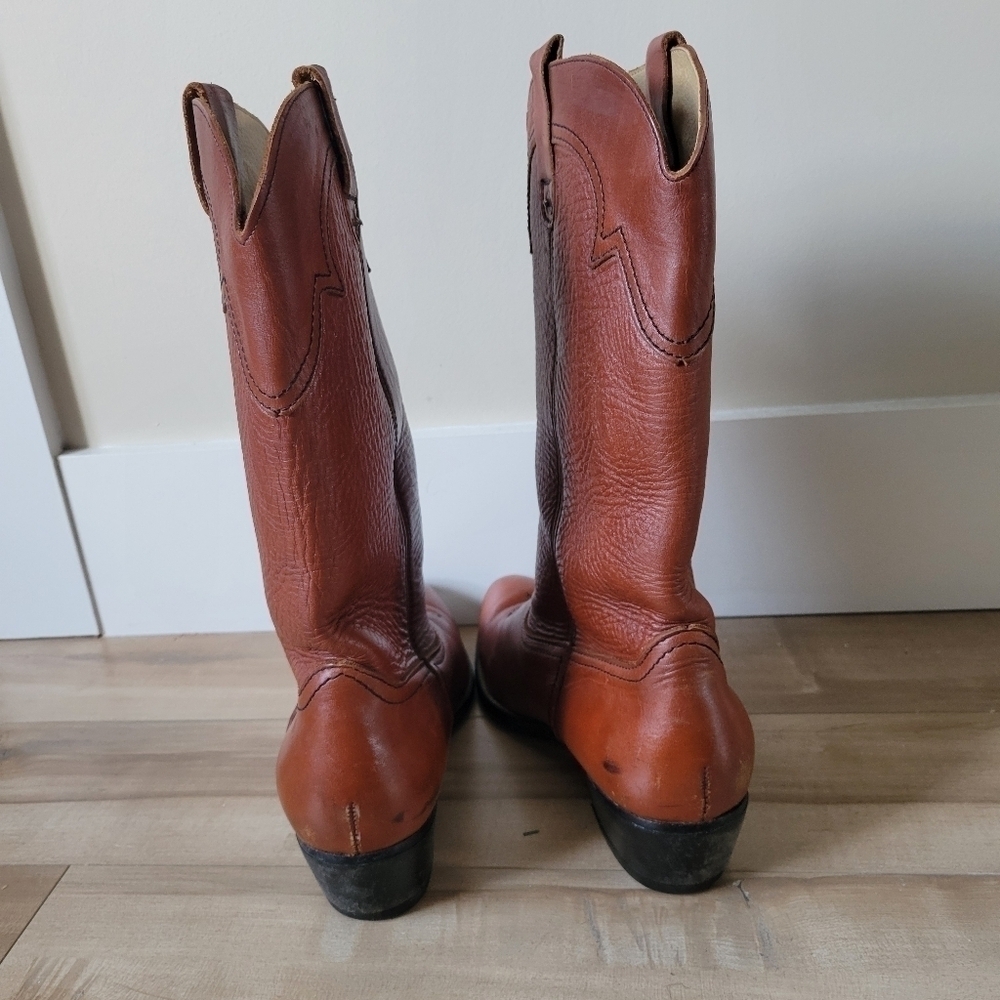 Vintage Men's Leather Levi's Cowboy Western Boots Cognac Brown Orange Tab Sz 10 - Picture 5 of 12